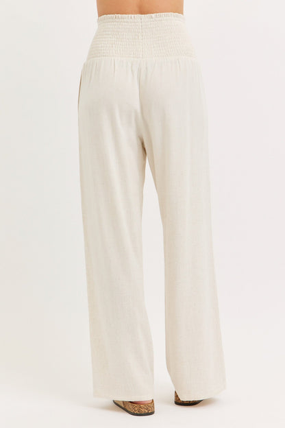Smock Wasit Lined Blend Wide Leg High Rise Pants