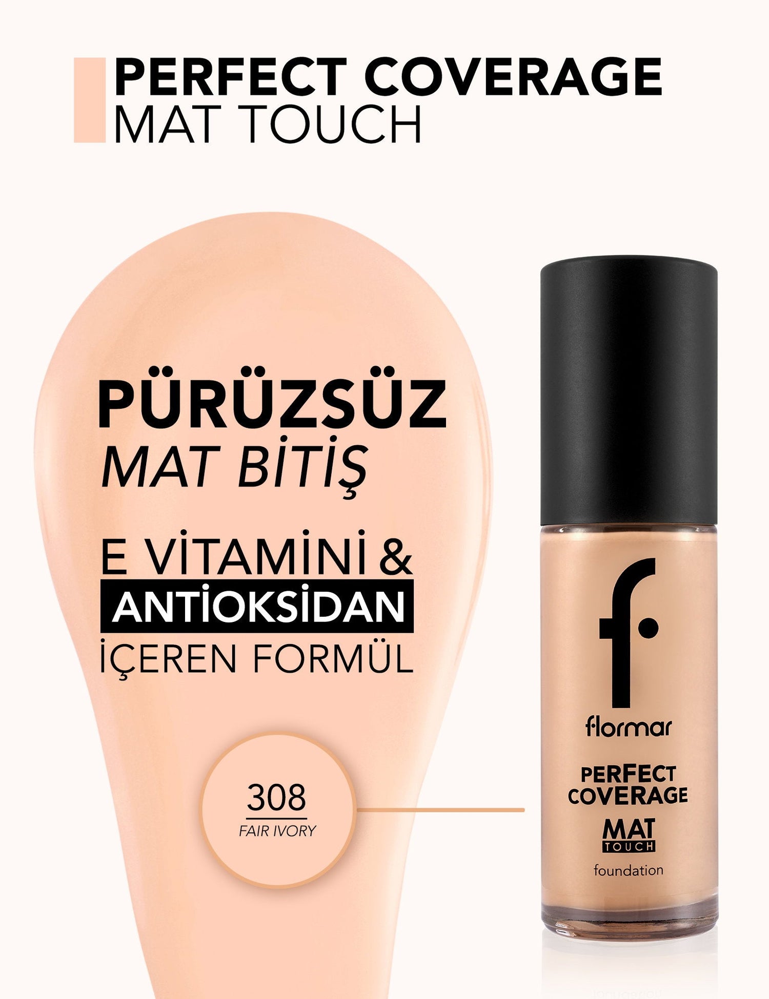 Flormar Mat Touch High Pigment Matte Foundation with Vitamin E 30ml