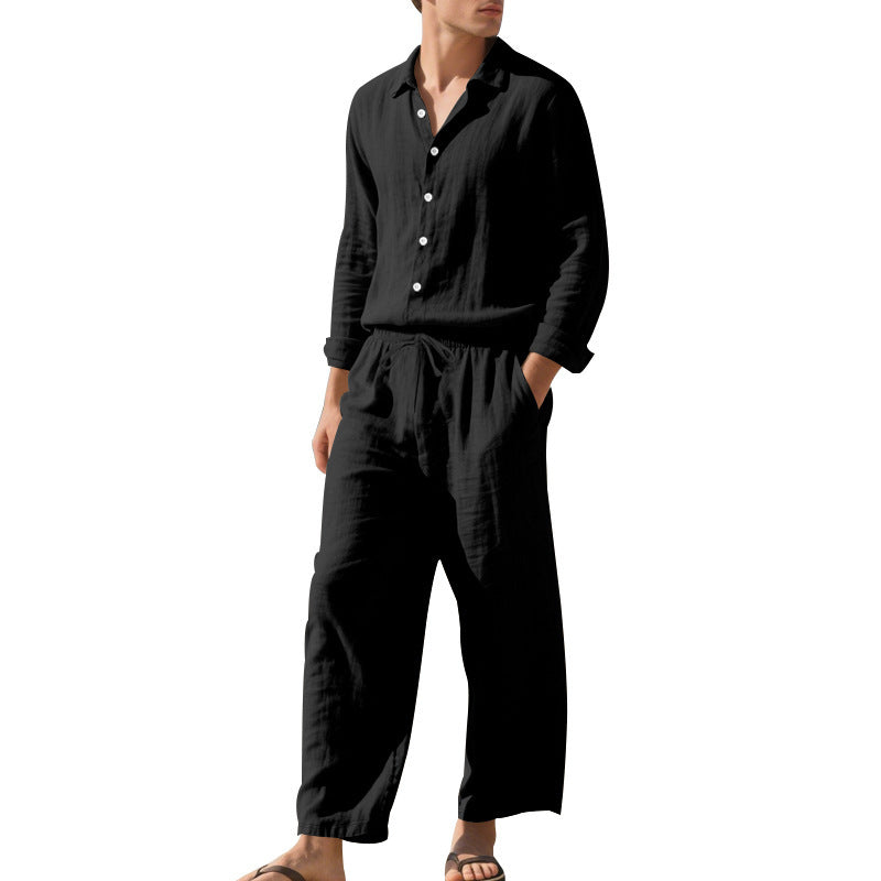 Mens Casual Linen Shirt and Trousers Set