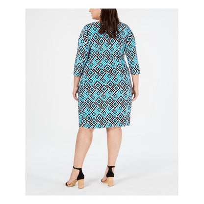 INC Womens Plus Ruched Printed Sheath Dress