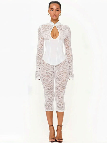 Elegant Lace-Up Bodycon Jumpsuit