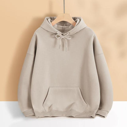 Mens Womens Drop Shoulder Hoodie Casual Fleece Lined Solid Color Sweatshirt