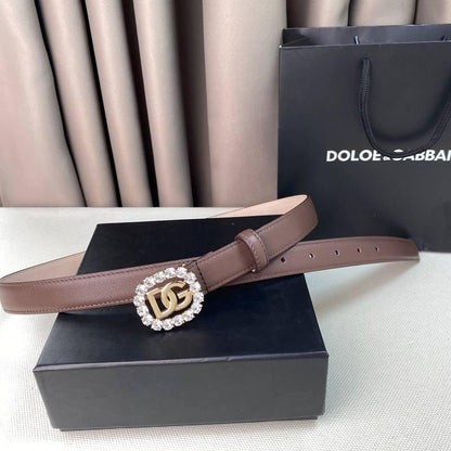 Dolce Gabbana Women Calfskin belt with bejeweled DG logo &
