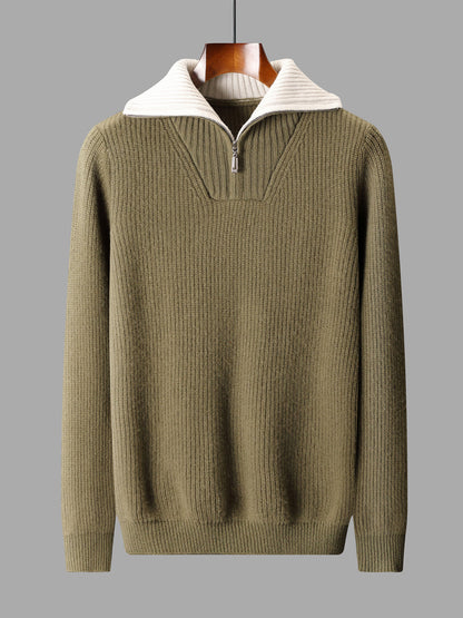 Pure Wool Knitted Jacket Convertible Turtleneck Mens Sweater