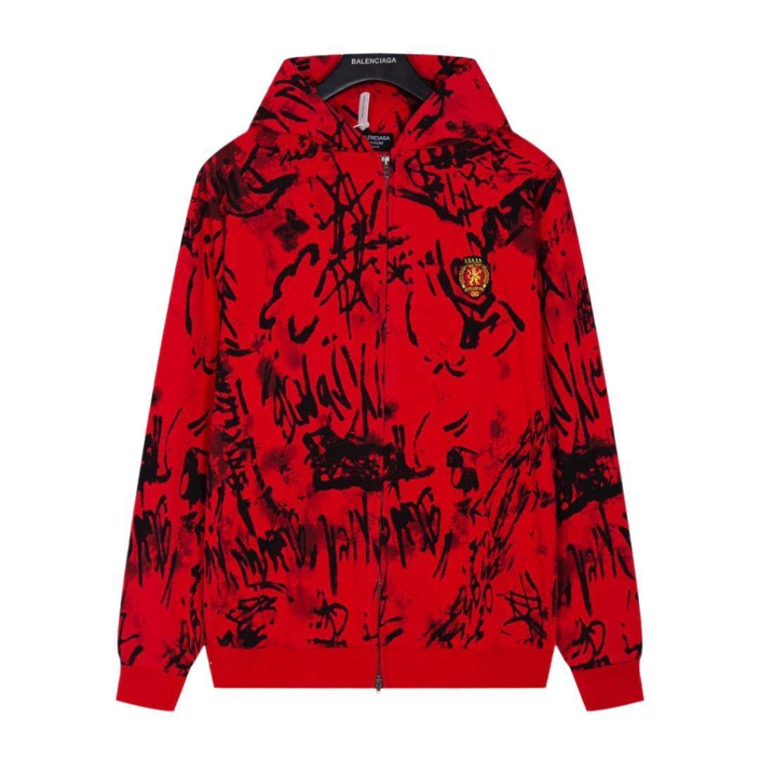 Balenciaga Skater Graffiti Zip Up Hoodie Red