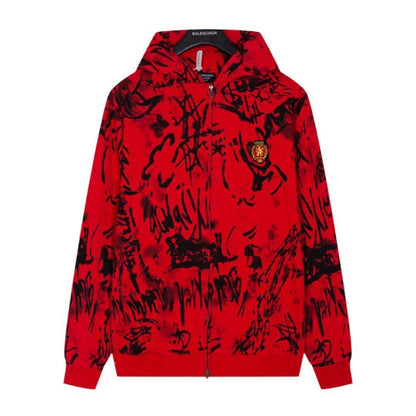 Balenciaga Skater Graffiti Zip Up Hoodie Red