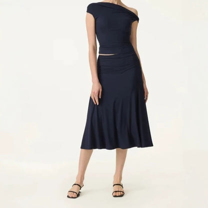 Off-Shoulder Slim Fit Dress Set with Built-in Padding