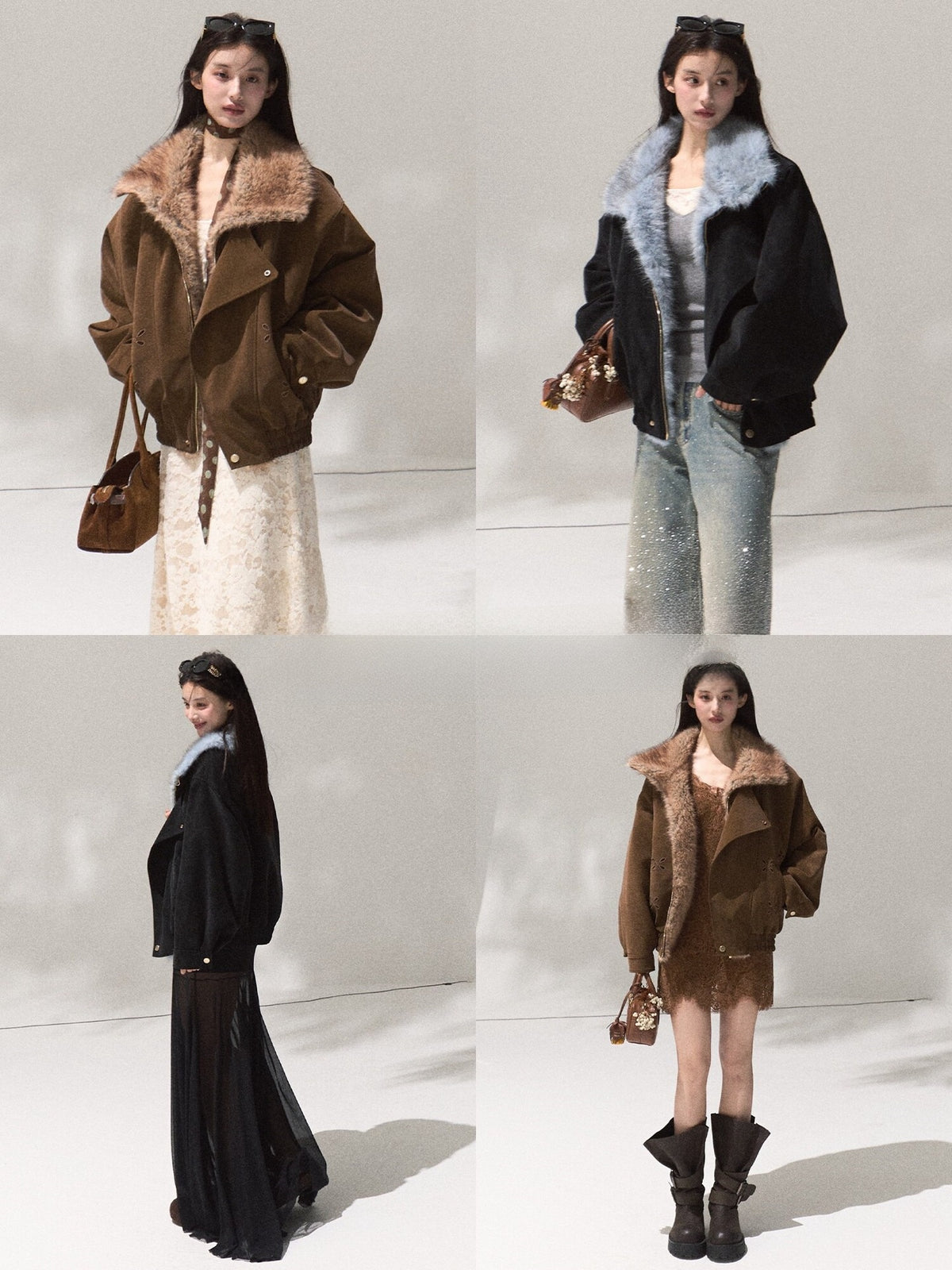 Womens Faux Fur Collar Winter Coat