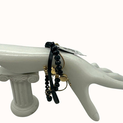 Guess Gold-Tone 3-Pc. Set Crystal, Heart &amp; Bead Faux Leather Slider Bracelets