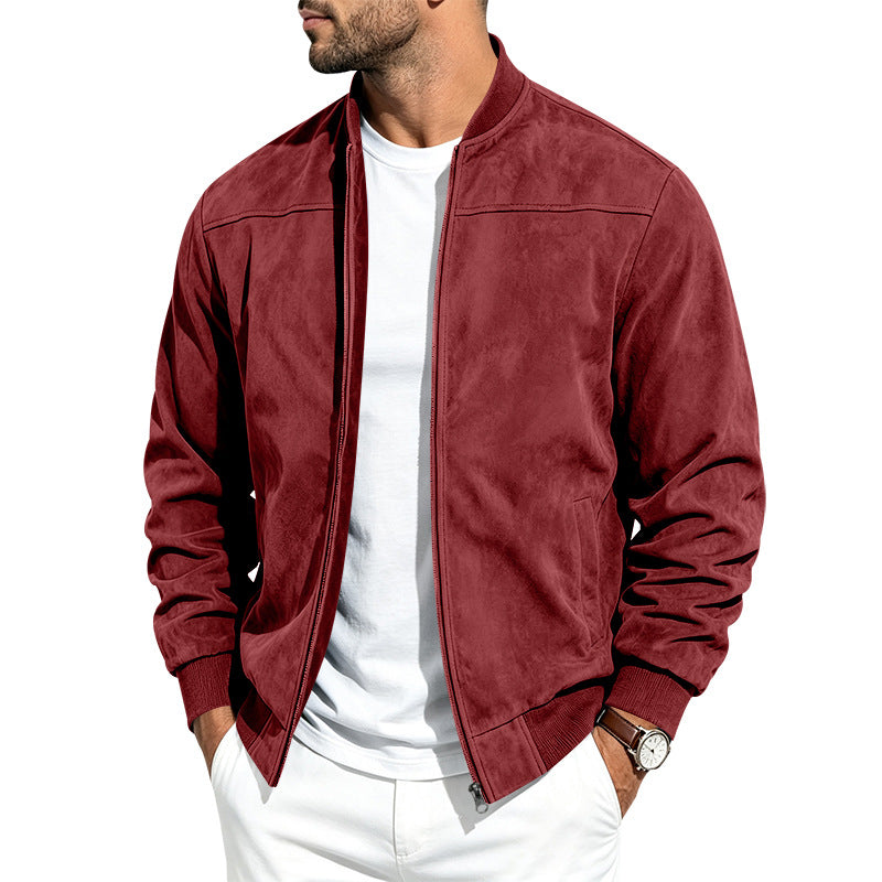 Mens Suede Stand Collar Bomber Jacket