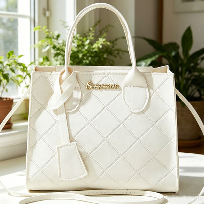 Embroidered Quilted Plaid Handbag