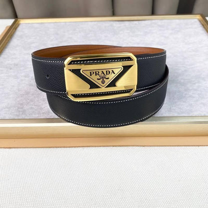 Prada Leather Belt Brushed Golden Buckle &