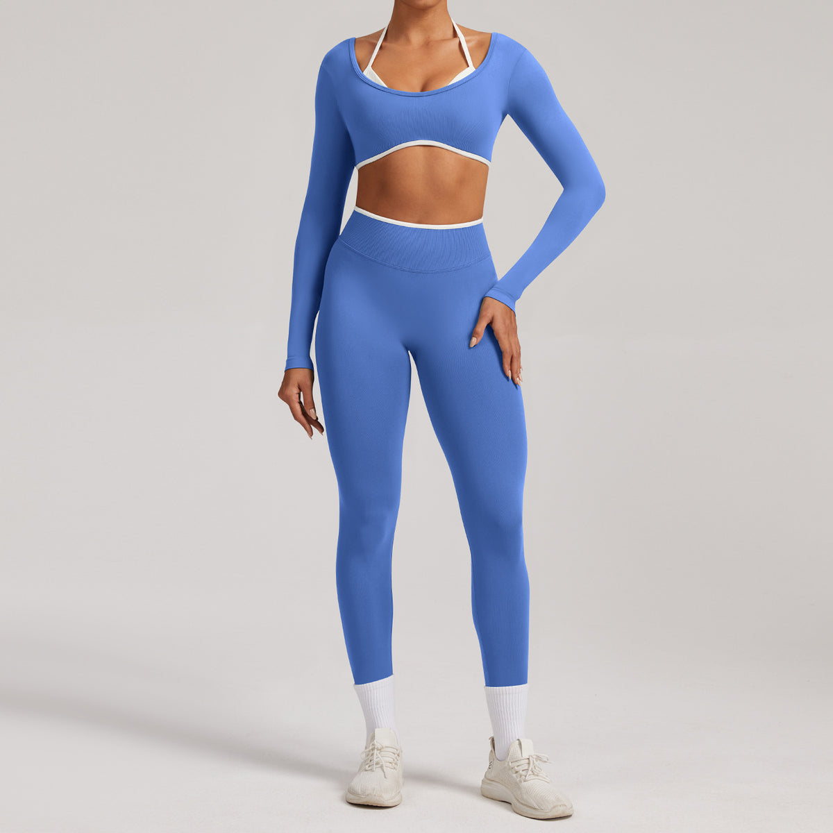 Seamless White Hemmed Yoga Suit for Women