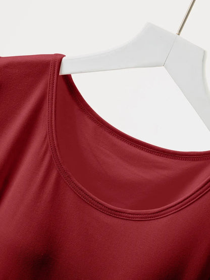 Round Neck Short Sleeve T-Shirt with Bra: Burgundy
