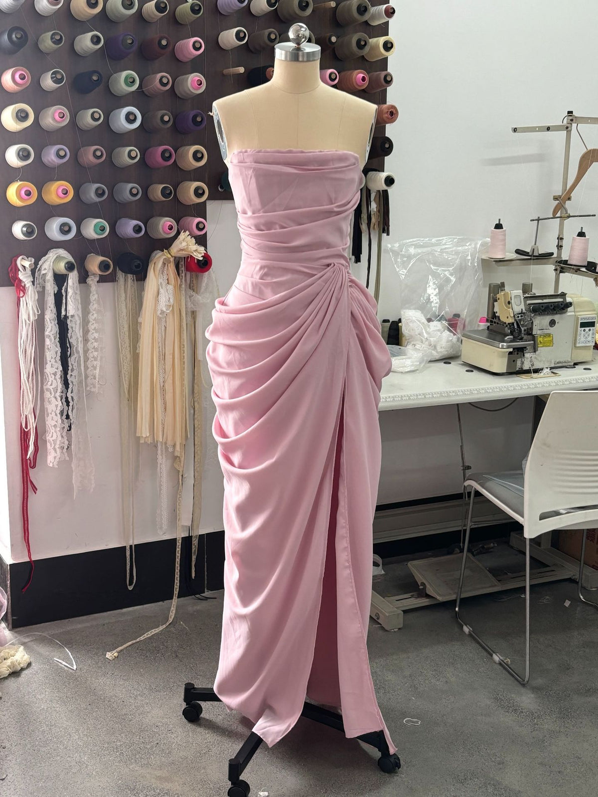 Sexy Slit Ruched Waist Strapless Long Dress