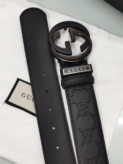GUCCI Embellished coated-canvas and leather belt &