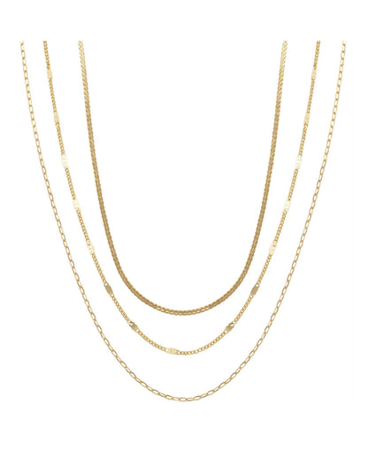Unwritten 14K Gold Flash Plated 3-Pieces Layered Chain Necklace Set