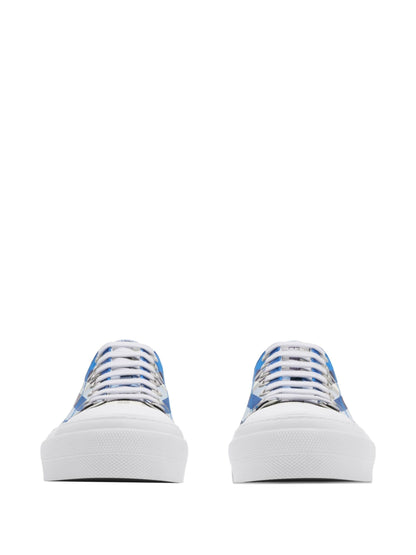 BURBERRY Stylish Cotton Sneakers with Blue Check Pattern for Men