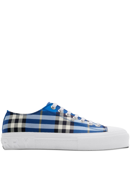 BURBERRY Stylish Cotton Sneakers with Blue Check Pattern for Men