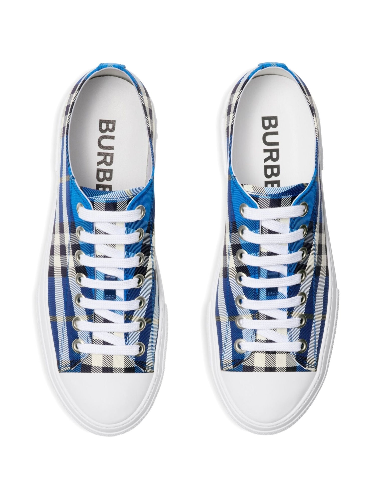 BURBERRY Stylish Cotton Sneakers with Blue Check Pattern for Men