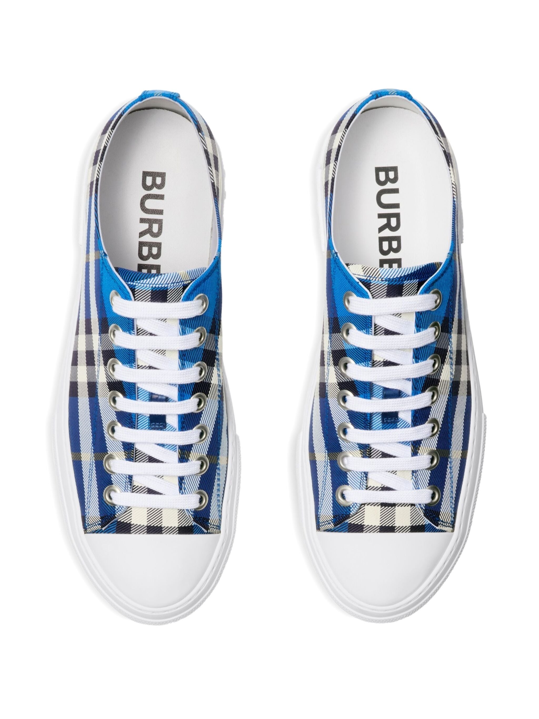 BURBERRY Stylish Cotton Sneakers with Blue Check Pattern for Men