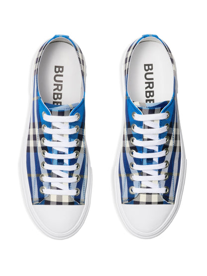 BURBERRY Stylish Cotton Sneakers with Blue Check Pattern for Men