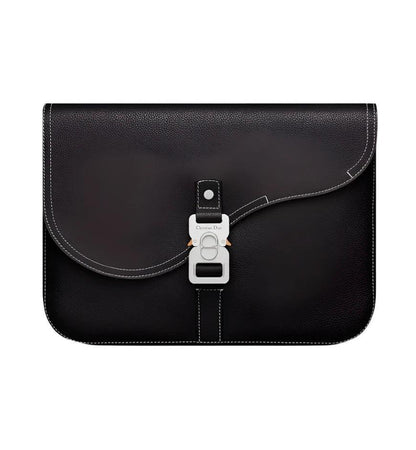 Dior Saddle A4 Pouch Black Grained Calfskin