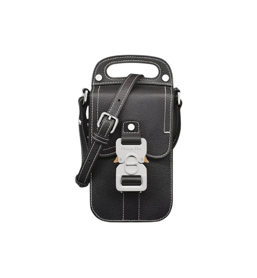 Saddle Vertical Pouch with Strap Black Dior Oblique Jacquard with Black Grained Calfskin