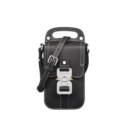 Saddle Vertical Pouch with Strap Black Dior Oblique Jacquard with Black Grained Calfskin