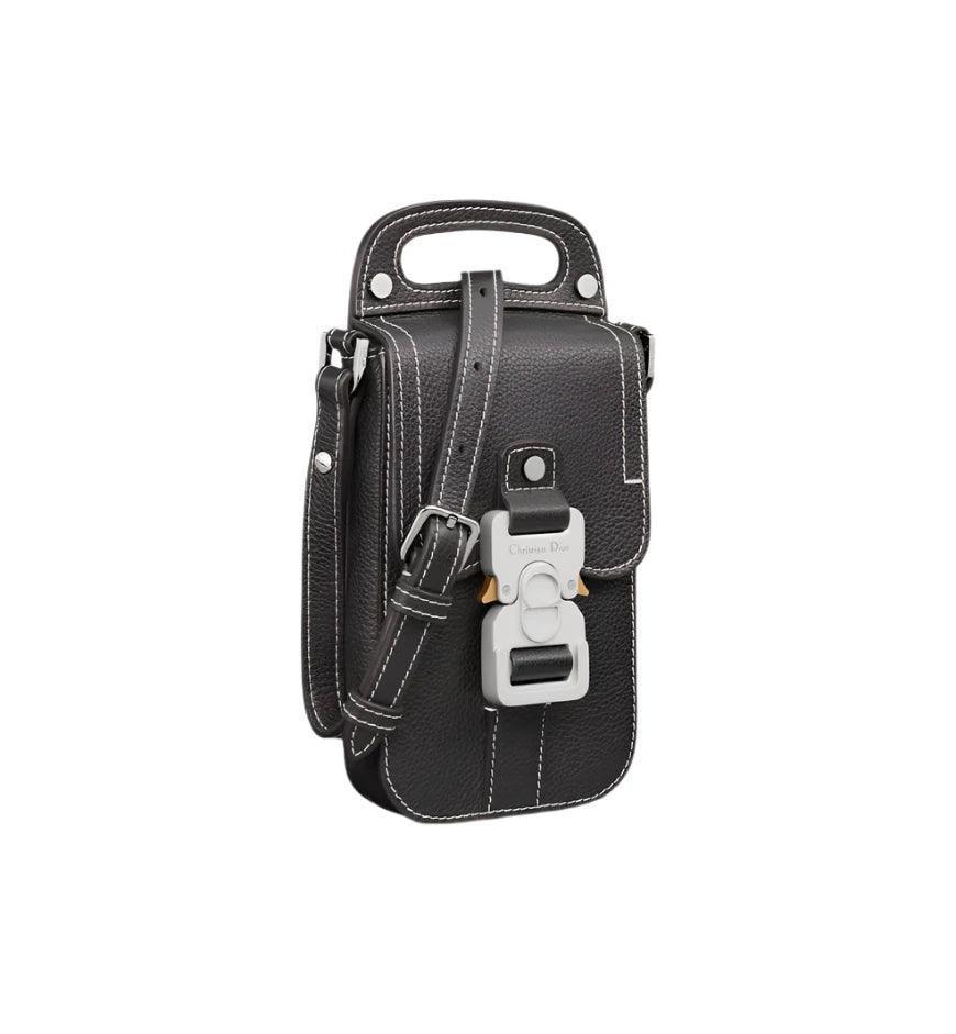 Saddle Vertical Pouch with Strap Black Dior Oblique Jacquard with Black Grained Calfskin