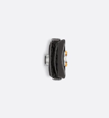 Saddle Vertical Pouch with Strap Black Dior Oblique Jacquard with Black Grained Calfskin