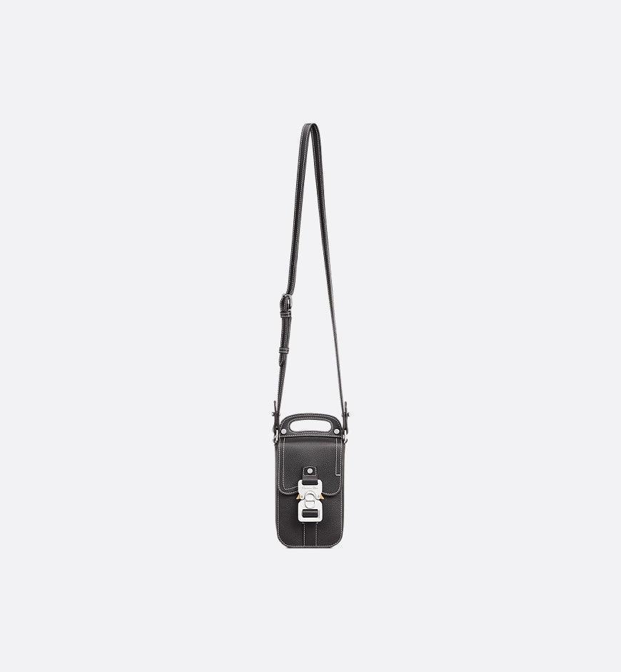 Saddle Vertical Pouch with Strap Black Dior Oblique Jacquard with Black Grained Calfskin