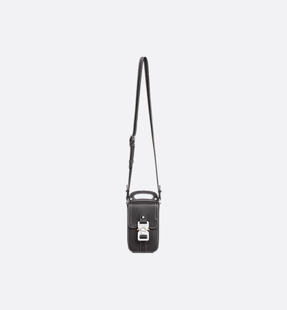 Saddle Vertical Pouch with Strap Black Dior Oblique Jacquard with Black Grained Calfskin