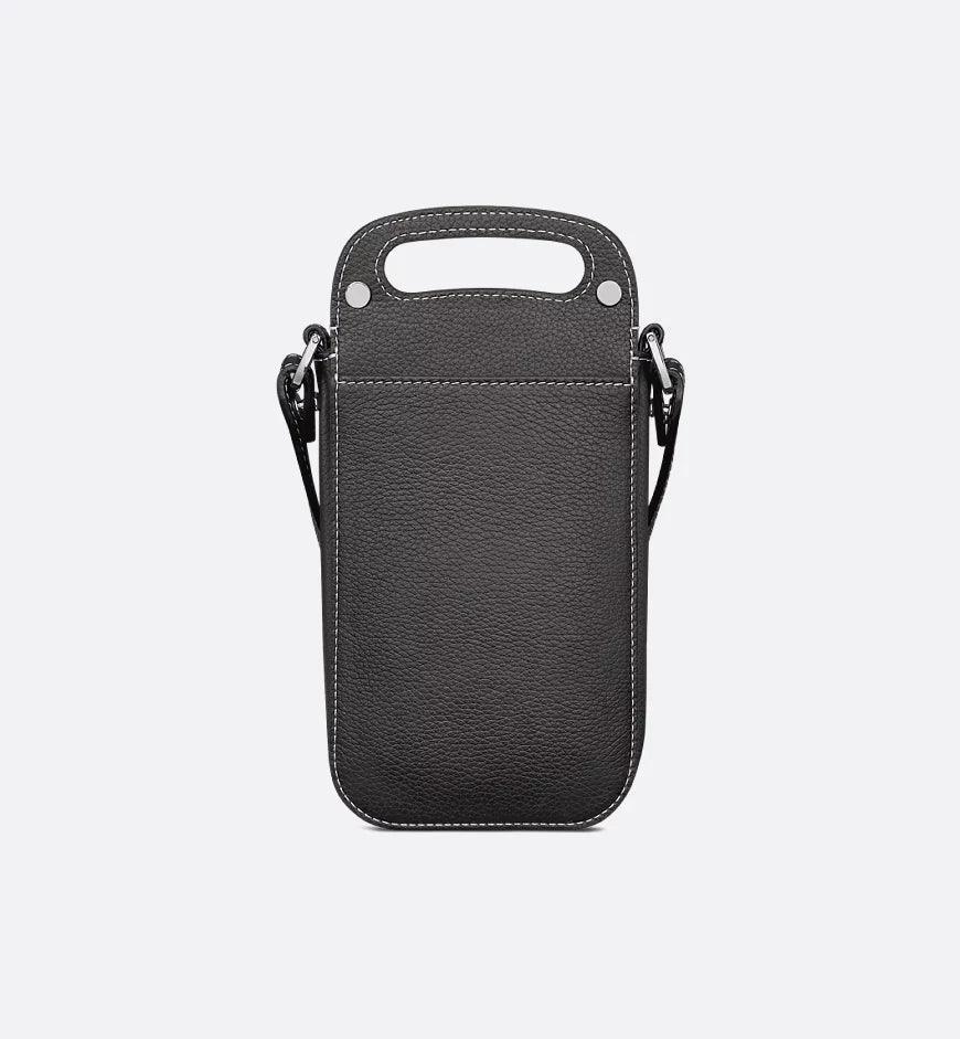 Saddle Vertical Pouch with Strap Black Dior Oblique Jacquard with Black Grained Calfskin