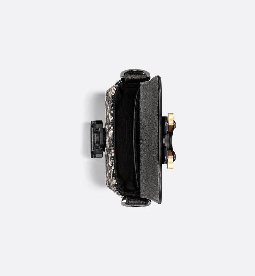 Saddle Vertical Pouch with Strap Beige and Black Dior Oblique Jacquard with Black Grained Calfskin