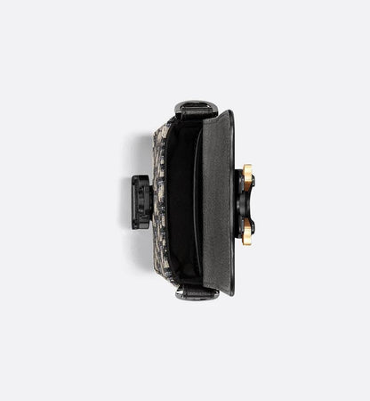 Saddle Vertical Pouch with Strap Beige and Black Dior Oblique Jacquard with Black Grained Calfskin