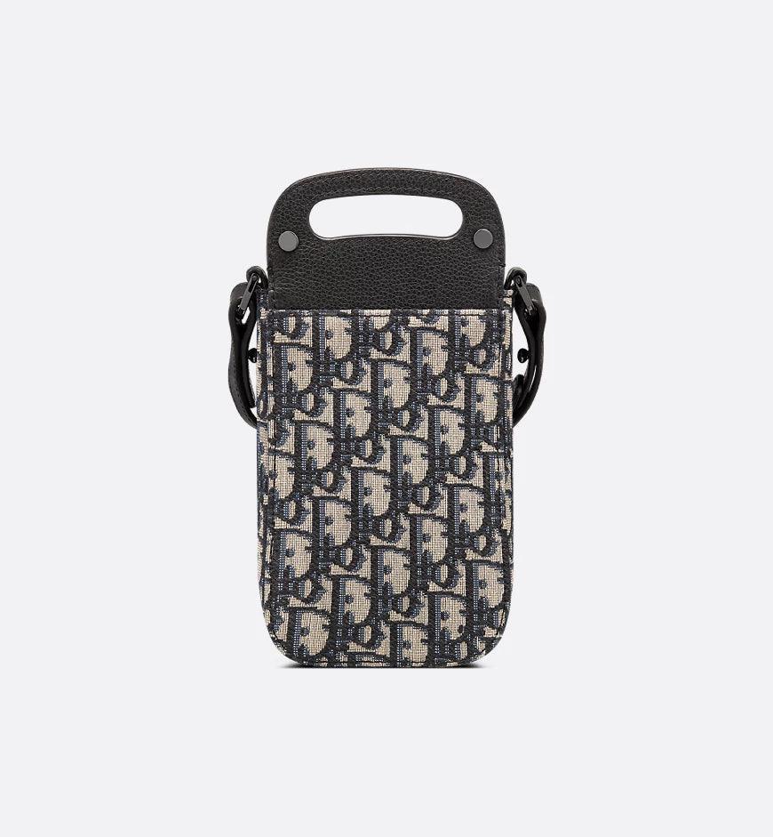 Saddle Vertical Pouch with Strap Beige and Black Dior Oblique Jacquard with Black Grained Calfskin