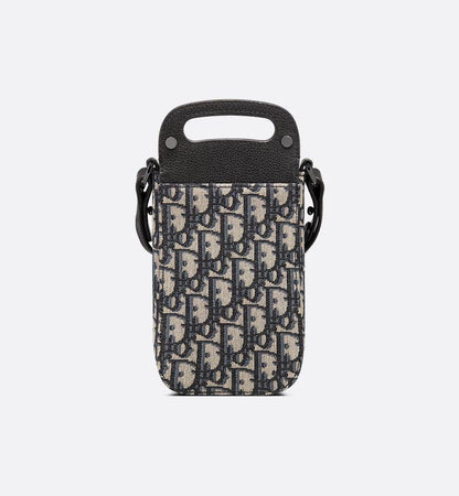 Saddle Vertical Pouch with Strap Beige and Black Dior Oblique Jacquard with Black Grained Calfskin