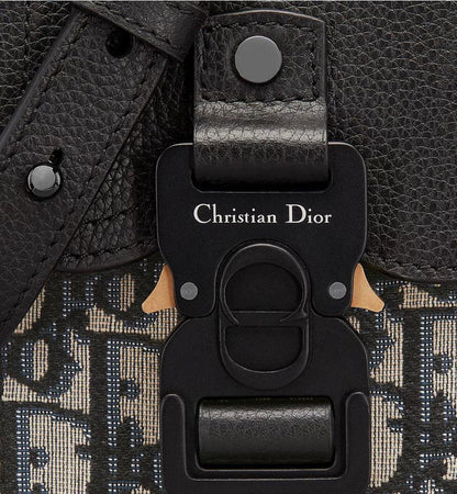 Saddle Vertical Pouch with Strap Beige and Black Dior Oblique Jacquard with Black Grained Calfskin