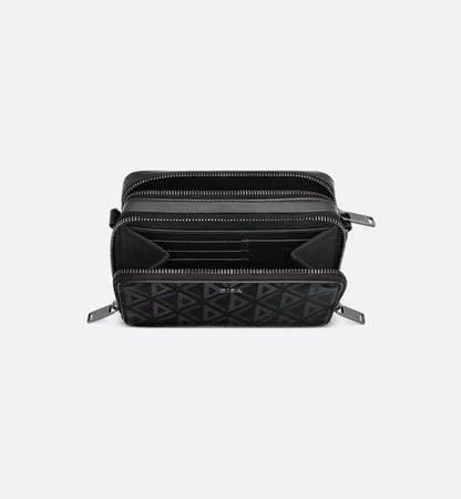 Christian Dior Zipped Pouch with Strap Black Coated Cotton Canvas with CD Diamond Print