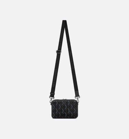 Christian Dior Zipped Pouch with Strap Black Coated Cotton Canvas with CD Diamond Print