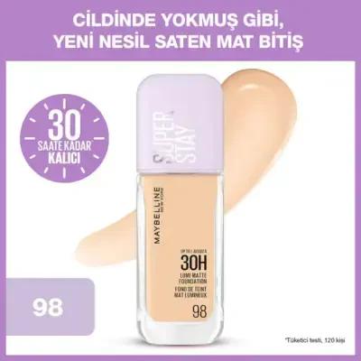 Maybelline New York Lumi Mat Fondšten - 098, Matte Foundation for Natural Finish, Lightweight &amp; Long-Lasting
