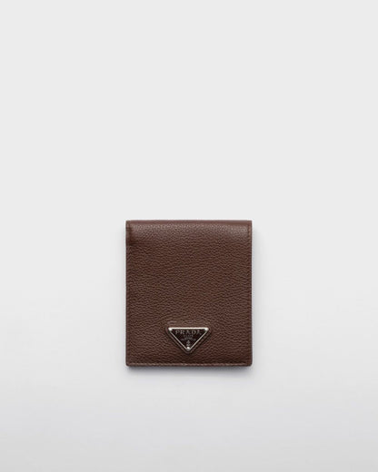 PRADA Grained Leather Bi-Fold Mini Wallet - W 11 X H 9.5 CM