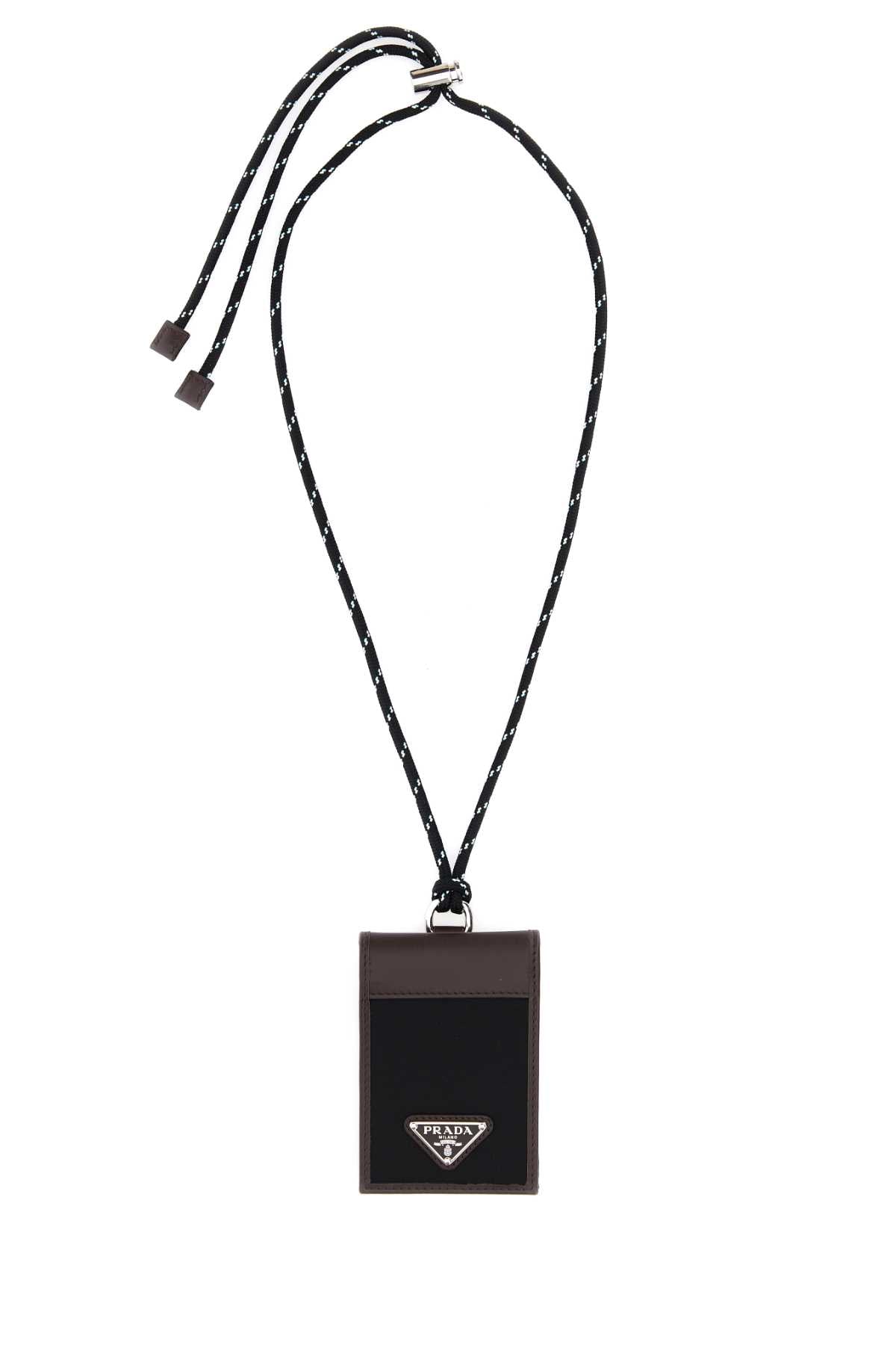 PRADA Mini Two-Tone Canvas and Leather Card Holder