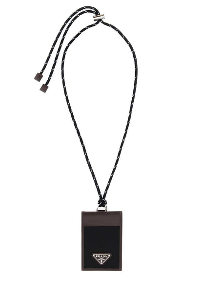 PRADA Mini Two-Tone Canvas and Leather Card Holder