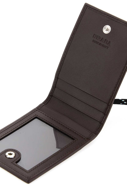 PRADA Mini Two-Tone Canvas and Leather Card Holder