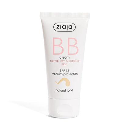 Ziaja Natural BB Cream SPF 15: Hydrating Light Coverage for Dry &amp; Sensitive Skin - Vegan Formula with Hyaluronic Acid