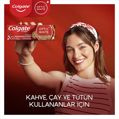 Colgate Optic White Whitening Toothpaste for Coffee &amp; Tea Drinkers, Smokers - Gentle on Enamel, 2.54 fl oz