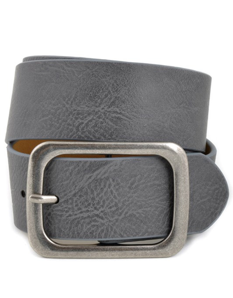 Square Buckle Leatherette Belt - Grey