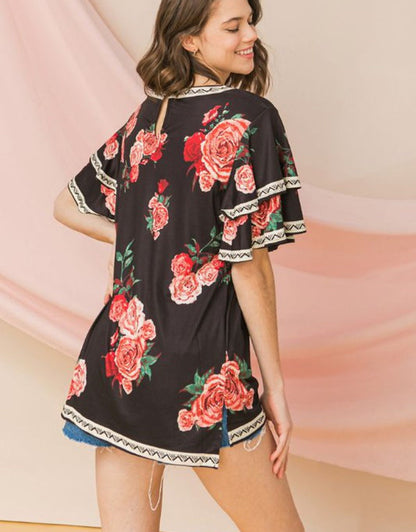 Tiered Ruffle Sleeve Floral Print Top